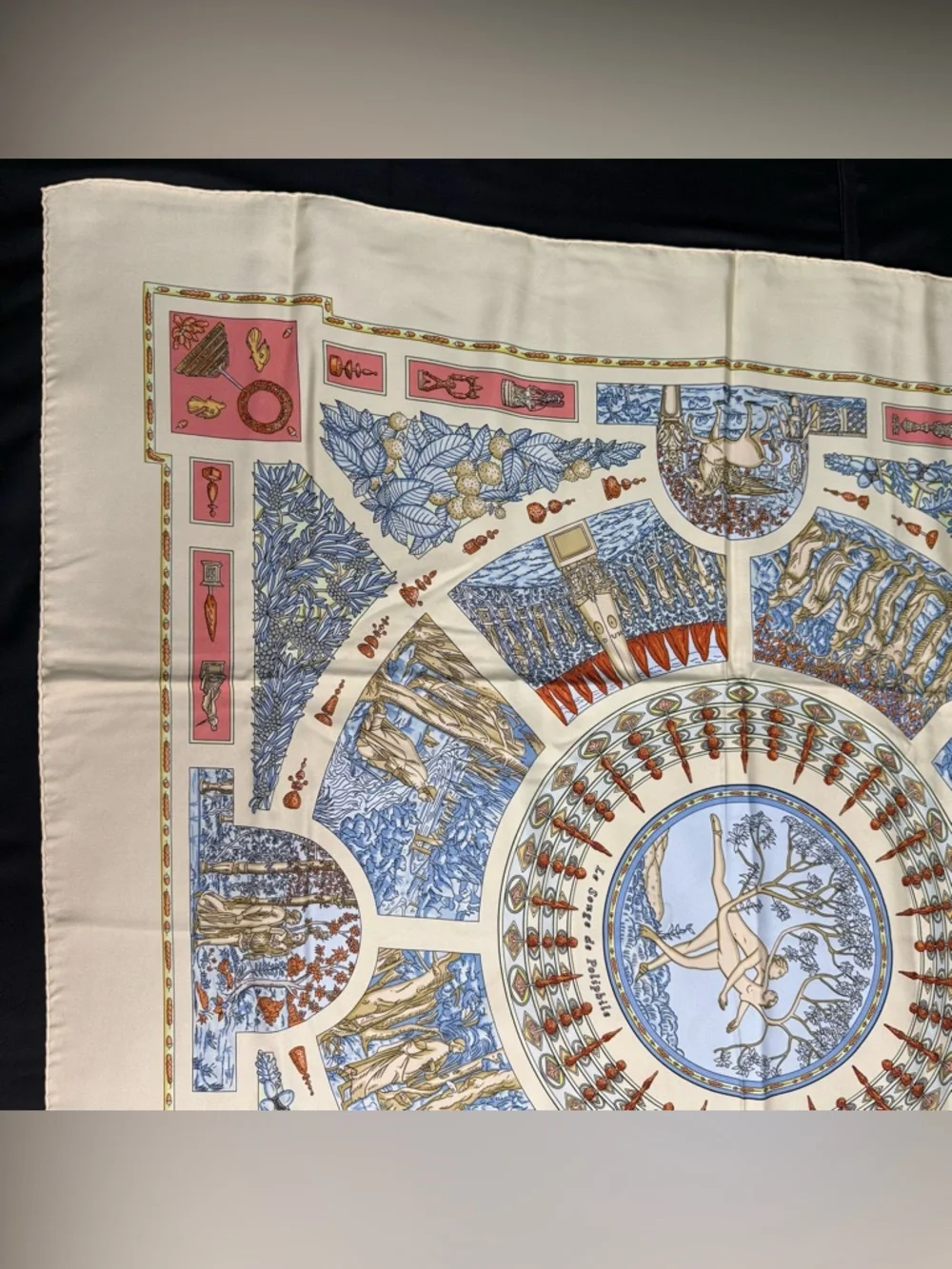 Hermes Silk Scarf Le Songe De Poliphile Love Forrest Blue Coral Cream - Picture 3 of 11